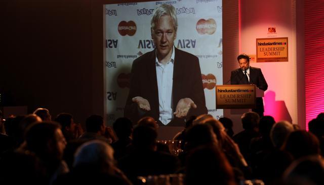 Julian Assange, founder of whistle-blower website Wikileaks, speaks through a video conference at the HT Leadership Summit in 2011. (HT file photo) Julian Assange, founder of whistle-blower website Wikileaks, speaks through a video conference at the HT Leadership Summit in 2011. (HT file photo)