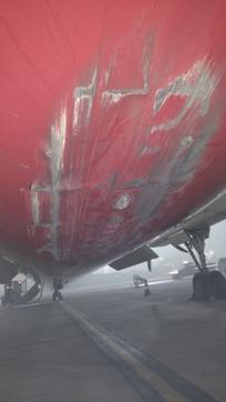 The damaged portion of the Bombardier Q400 aircraft. (HT photo) The damaged portion of the Bombardier Q400 aircraft. (HT photo)