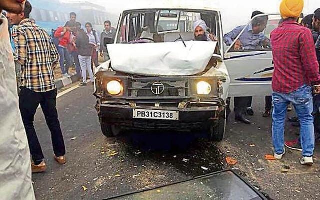 The truck driver fled after the incident, which occurred at a bridge on the Bathinda-Rampura Phul road on Wednesday morning. (HT Photo)