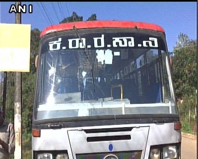 Protesters threw stones and damaged a bus of the Karnataka State Road Transport Corporation in Madikeri during a protest against the Tipu Jayanti celebrations. (ANI Twitter) Protesters threw stones and damaged a bus of the Karnataka State Road Transport Corporation in Madikeri during a protest against the Tipu Jayanti celebrations. (ANI Twitter)