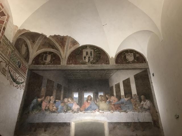 Leonardo da Vinci's The Last Supper is seen in Milan, Italy. It's a must-see in the high-fashion city, though tourists only get limited time to take in the masterpiece in a climate-controlled room. (AP Photo/Courtney Bonnell) Leonardo da Vinci's The Last Supper is seen in Milan, Italy. It's a must-see in the high-fashion city, though tourists only get limited time to take in the masterpiece in a climate-controlled room. (AP Photo/Courtney Bonnell)