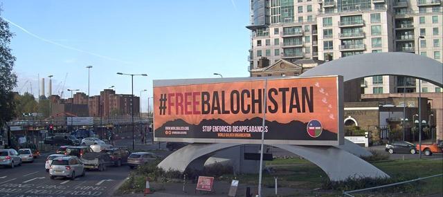 A “Free Balochistan” billboard put up in London by the World Baloch Organisation. (HT Photo) A “Free Balochistan” billboard put up in London by the World Baloch Organisation. (HT Photo)