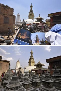 The Swayambhunath Stupa a year before and after the earthquake. (Raj K Raj/Gurinder Osan/HT File Photo) The Swayambhunath Stupa a year before and after the earthquake. (Raj K Raj/Gurinder Osan/HT File Photo)