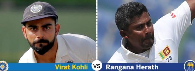Will India captain Virat Kohli come out on top or will Rangana Herath outfox him? (HT Photo ) Will India captain Virat Kohli come out on top or will Rangana Herath outfox him? (HT Photo )