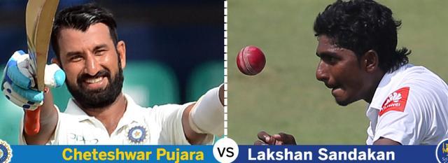 Cheteshwar Pujara would look to continue his good form, but Lakshan Sandakan will have other ideas. (HT Photo ) Cheteshwar Pujara would look to continue his good form, but Lakshan Sandakan will have other ideas. (HT Photo )
