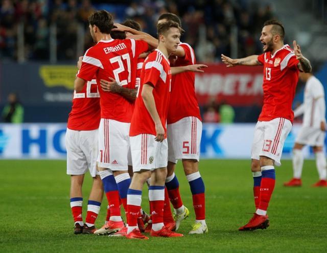 Russia’s Fedor Smolov celebrates scoring their third goal against Spain. (REUTERS) Russia’s Fedor Smolov celebrates scoring their third goal against Spain. (REUTERS)