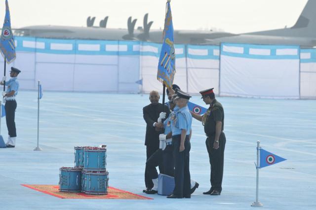 President Ram Nath Kovind at the Air Force base in Adampur on Thursday. (Pardeep Pandit/HT Photo) President Ram Nath Kovind at the Air Force base in Adampur on Thursday. (Pardeep Pandit/HT Photo)