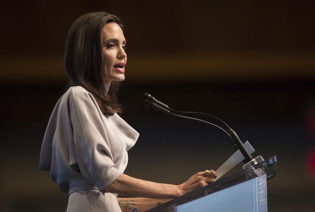 UNHCR Special Envoy Angelina Jolie gives the keynote address to delegates at the 2017 United Nations Peacekeeping Defence Ministerial conference in Vancouver. (AP) UNHCR Special Envoy Angelina Jolie gives the keynote address to delegates at the 2017 United Nations Peacekeeping Defence Ministerial conference in Vancouver. (AP)