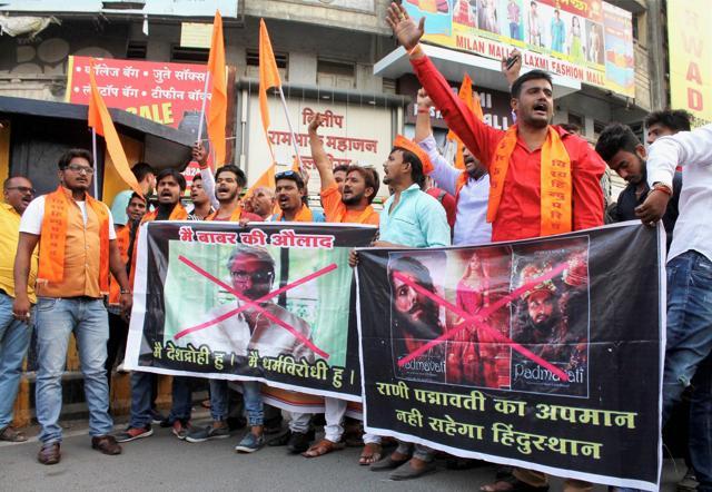 Bajrang Dal activists protesting against filmmaker Sanjay Leela Bhansali's upcoming film Padmavati in Nagpur. (PTI) Bajrang Dal activists protesting against filmmaker Sanjay Leela Bhansali's upcoming film Padmavati in Nagpur. (PTI)