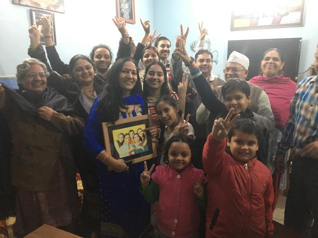 Celebrations at the house of Manushi Chhilar’s uncle in Rohtak. (HT Photo) Celebrations at the house of Manushi Chhilar’s uncle in Rohtak. (HT Photo)
