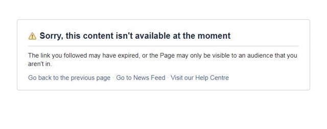 The message showing that Pakistan Defence Forum’s Facebook page has been suspended. (Facebook)