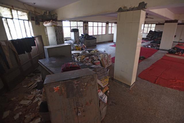 Construction material seen inside the Lahori Gate night shelter in New Delhi on Saturday. (Ravi Choudhary/HT PHOTO) Construction material seen inside the Lahori Gate night shelter in New Delhi on Saturday. (Ravi Choudhary/HT PHOTO)