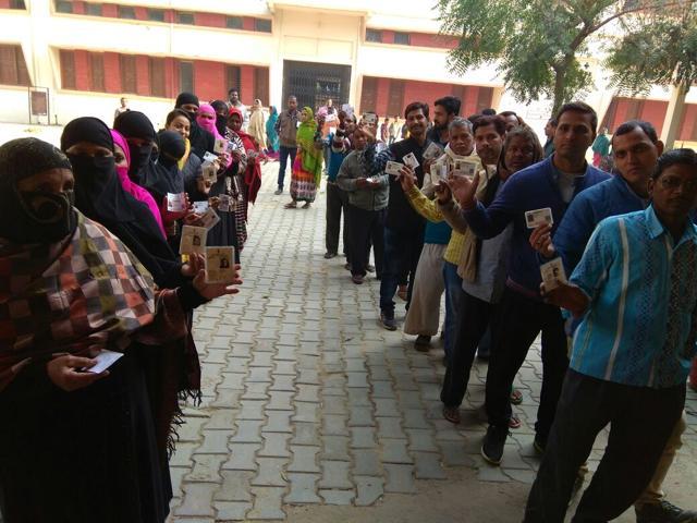 Voting underway in Pratapgarh. A total of 1.5 lakh eligible voters will elect 124 corporators and nine chairpersons. (HT Photo) Voting underway in Pratapgarh. A total of 1.5 lakh eligible voters will elect 124 corporators and nine chairpersons. (HT Photo)