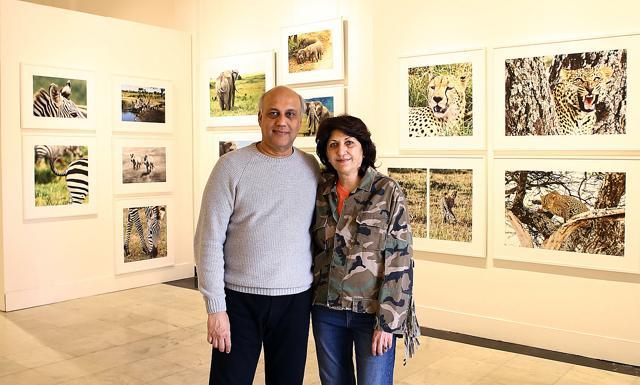 Sidharth and Madhushree Birla pose for a picture amidst their shots on display at the exhibition. (Raajesh Kashyap/HT PHoto) Sidharth and Madhushree Birla pose for a picture amidst their shots on display at the exhibition. (Raajesh Kashyap/HT PHoto)