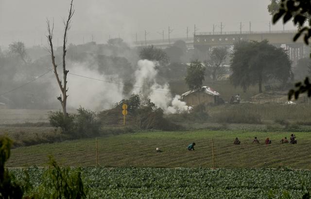 Farmers burning dry grass and leaves in New Delhi. (Virendra Singh Gosain/HT PHOTO) Farmers burning dry grass and leaves in New Delhi. (Virendra Singh Gosain/HT PHOTO)
