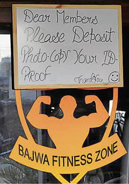 At the Bajwa Gym in Fatehgarh Sahib, from where Shera was arrested, a notice says no one will be allowed to work out without showing their I-cards. (HT Photo) At the Bajwa Gym in Fatehgarh Sahib, from where Shera was arrested, a notice says no one will be allowed to work out without showing their I-cards. (HT Photo)