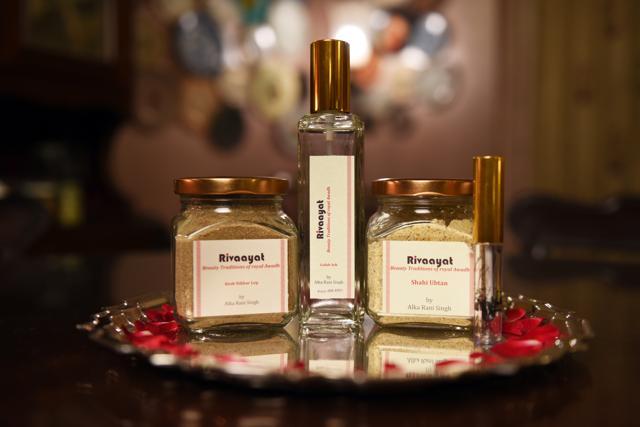 Rivaayat constitutes of a hair mask, shahi uptan, rose water and kajal (Photo: AmalKS/HT) Rivaayat constitutes of a hair mask, shahi uptan, rose water and kajal (Photo: AmalKS/HT)