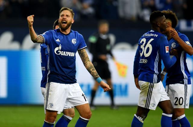 Schalke 04's Guido Burgstaller (L) celebrates after scoring against Hamburg SV. (AFP) Schalke 04's Guido Burgstaller (L) celebrates after scoring against Hamburg SV. (AFP)