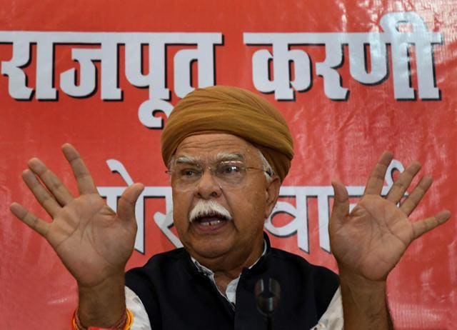 Lokendra Singh Kalvi, Founder, Shree Rajput Karni Sena along with his supporter during a press conference on objection of Rajput Community on Sanjay Leela Bhansali's upcoming film, Padmavati. (Sonu Mehta/HT PHOTO) Lokendra Singh Kalvi, Founder, Shree Rajput Karni Sena along with his supporter during a press conference on objection of Rajput Community on Sanjay Leela Bhansali's upcoming film, Padmavati. (Sonu Mehta/HT PHOTO)