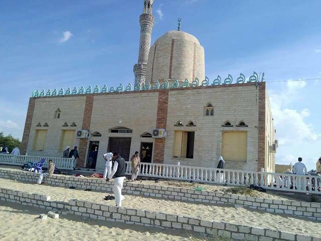 View of the Rawda mosque, roughly 40 kilometres west of the North Sinai capital of El-Arish, after a gun and bombing attack, on November 24, 2017. (AFP) View of the Rawda mosque, roughly 40 kilometres west of the North Sinai capital of El-Arish, after a gun and bombing attack, on November 24, 2017. (AFP)