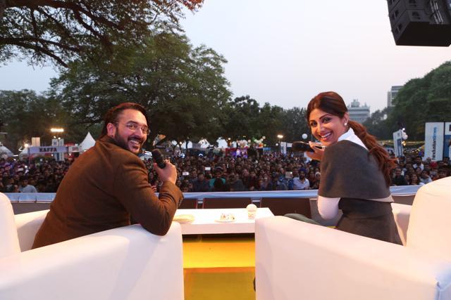 RJ Addy in conversation with Bollywood actor Shilpa Shetty. (PRABHAS ROY/HT PHOTO)
