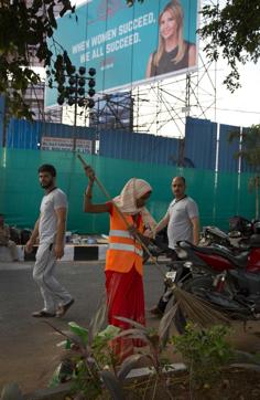A woman municipal worker sweeps the road leading to the venue of the Global Entrepreneurship Summit next to the banner of Ivanka Trump, in Hyderabad, India, Monday. (AP Photo) A woman municipal worker sweeps the road leading to the venue of the Global Entrepreneurship Summit next to the banner of Ivanka Trump, in Hyderabad, India, Monday. (AP Photo)