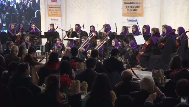 Afghan women’s orchestra Ensemble Zohra performs at HTLS 2017 in New Delhi. (HT Photo)