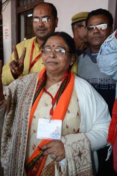 The oldest corporator elected this time is 68-year-old Usha Sharma of BJP in Aishbagh ward. (HT Photo)