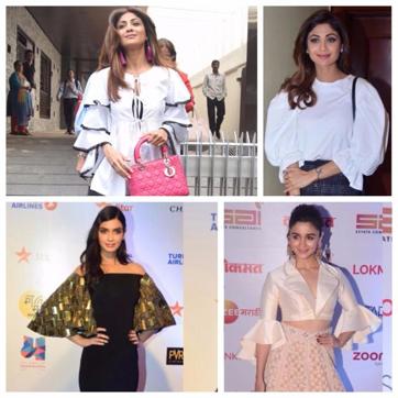 (L-R) Shilpa Shetty in layered and balloon sleeves; Diana Pinto in off-shoulder bell sleeves by Nikhil Thampi; Alia Bhatt in cone sleeves by Abu Jani Sandeep Khosla (L-R) Shilpa Shetty in layered and balloon sleeves; Diana Pinto in off-shoulder bell sleeves by Nikhil Thampi; Alia Bhatt in cone sleeves by Abu Jani Sandeep Khosla