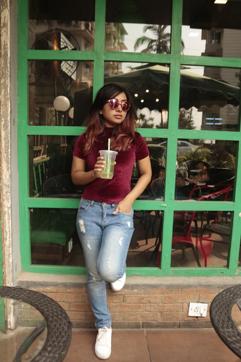 Blogger Sayanti Banerjee in a wine-coloured crop top. (Sayanti Banerjee)