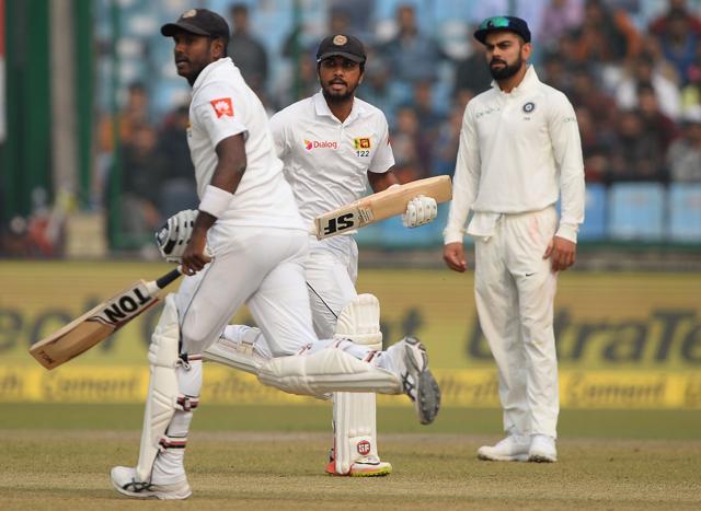 Dinesh Chandimal and Angelo Mathews slammed centuries as Sri Lanka finally put up a fight for the first time in the series against India. (AFP) Dinesh Chandimal and Angelo Mathews slammed centuries as Sri Lanka finally put up a fight for the first time in the series against India. (AFP)