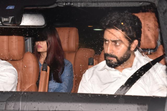 Amitabh Bachchan and Abhishek Bachchan at Shashi Kapoor residence at Prithvi theater in Mumbai, India, on Monday, December 4. (Pramod Thakur/HT PHOTO)