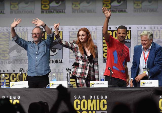 Liam Cunninham, Sophie Turner, Jacob Anderson and Conleth Hill speaking onstage at Comic-Con International 2017 Game Of Thrones panel And Q+A Session at San Diego Convention Centre. (AFP) Liam Cunninham, Sophie Turner, Jacob Anderson and Conleth Hill speaking onstage at Comic-Con International 2017 Game Of Thrones panel And Q+A Session at San Diego Convention Centre. (AFP)