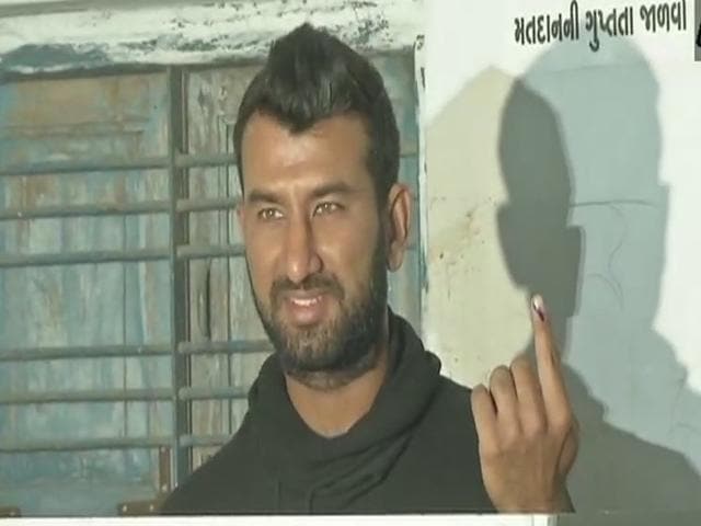 Cricketer Cheteshwar Pujara casts his vote (ANI) Cricketer Cheteshwar Pujara casts his vote (ANI)
