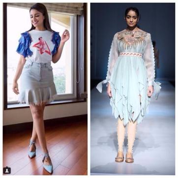 Parineeti Chopra in ruffled layered sleeves; Model in Archana Rao (Photo: Instagram.com/parineetichopra; Raajesh Kayshap) Parineeti Chopra in ruffled layered sleeves; Model in Archana Rao (Photo: Instagram.com/parineetichopra; Raajesh Kayshap)