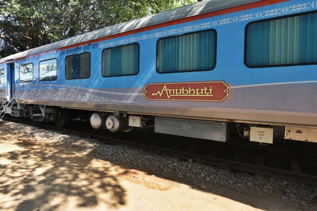 A new Anubhuti coach has arrived at the Mumbai Central coach depot. (Satyabrata Tripathy /HT) A new Anubhuti coach has arrived at the Mumbai Central coach depot. (Satyabrata Tripathy /HT)