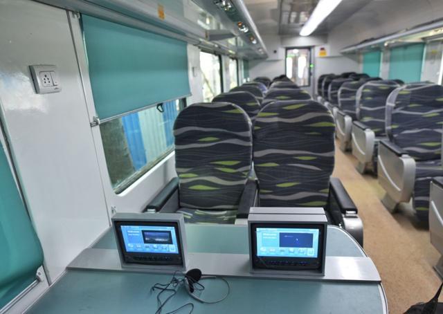 The air-conditioned coach has wide windows, it’s roomy and has LCD screens, automatic doors and modular toilets. (Satyabrata Tripathy /HT) The air-conditioned coach has wide windows, it’s roomy and has LCD screens, automatic doors and modular toilets. (Satyabrata Tripathy /HT)