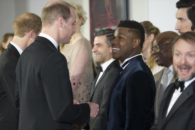 Britain's Prince William (L), Duke of Cambridge meets British actor John Boyega during the European Premiere of Star Wars: The Last Jedi at the Royal Albert Hall in London. (AFP) Britain's Prince William (L), Duke of Cambridge meets British actor John Boyega during the European Premiere of Star Wars: The Last Jedi at the Royal Albert Hall in London. (AFP)