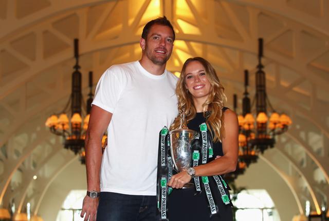 Caroline Wozniacki of Denmark with David Lee. (Getty Images)