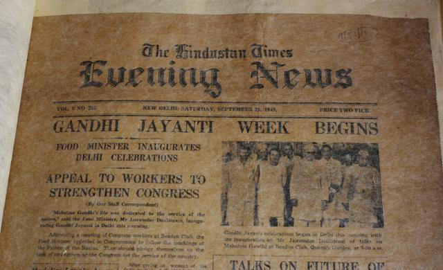 A collection of old newspapers at the archives includes a copy of Hindustan Times, Evening News, published on September 25, 1948. (Vipin Kumar/HT PHOTO) A collection of old newspapers at the archives includes a copy of Hindustan Times, Evening News, published on September 25, 1948. (Vipin Kumar/HT PHOTO)