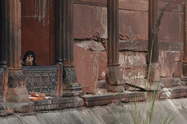 Northern exterior wall: Plaster has come off the wall, stone slabs and pillars are wearing off too. (Sanchit Khanna/HT PHOTO) Northern exterior wall: Plaster has come off the wall, stone slabs and pillars are wearing off too. (Sanchit Khanna/HT PHOTO)