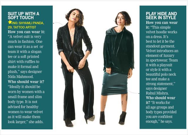 (From left) Shyamli wears a velvet suit from H&M and boots from Koovs and she wears a hoodie and dress from Zara and shoes from Koovs (Raj K Raj) (From left) Shyamli wears a velvet suit from H&M and boots from Koovs and she wears a hoodie and dress from Zara and shoes from Koovs (Raj K Raj)