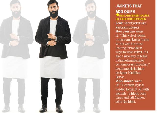 Abhishek wears a velvet jacket and trousers from H&M, kurta from Zero and shoes from Forever 21 (Raj K Raj) Abhishek wears a velvet jacket and trousers from H&M, kurta from Zero and shoes from Forever 21 (Raj K Raj)