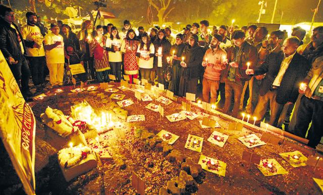 A candle light march on the anniversary of the December 16 gangrape of a student in New Delhi. (Arun Sharma/HT File Photo)