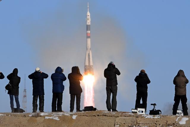 Russia's Soyuz MS-07 spacecraft carrying members of the International Space Station expedition 54/55 blasts off to the ISS from the launch pad at the Russian-leased Baikonur Cosmodrome on Sunday. (AFP) Russia's Soyuz MS-07 spacecraft carrying members of the International Space Station expedition 54/55 blasts off to the ISS from the launch pad at the Russian-leased Baikonur Cosmodrome on Sunday. (AFP)