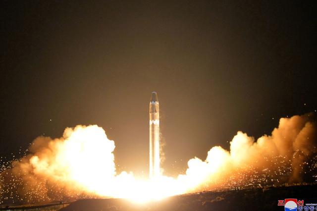 An image provided by the North Korean government shows what the North Korean government calls the Hwasong-15 intercontinental ballistic missile, at an undisclosed location in North Korea. (AP) An image provided by the North Korean government shows what the North Korean government calls the Hwasong-15 intercontinental ballistic missile, at an undisclosed location in North Korea. (AP)