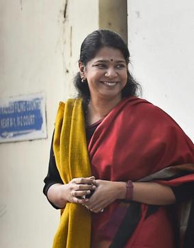 Rajya Sabha MP Kanimozhi of DMK at the Patiala House court in New Delhi on Thursday. (PTI) Rajya Sabha MP Kanimozhi of DMK at the Patiala House court in New Delhi on Thursday. (PTI)