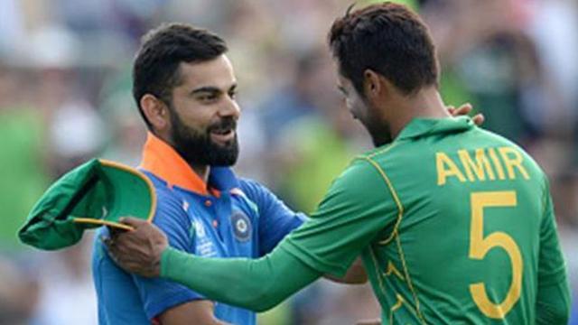 Pakistan’s Mohammad Amir shakes hands with Indian captain Virat Kohli after the ICC Champions Trophy final match on June 18, 2017 in London. (Getty Images) Pakistan’s Mohammad Amir shakes hands with Indian captain Virat Kohli after the ICC Champions Trophy final match on June 18, 2017 in London. (Getty Images)