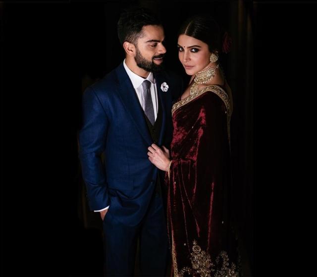 Anushka Sharma wore a velvet sari at her engagement ceremony. (Instagram) Anushka Sharma wore a velvet sari at her engagement ceremony. (Instagram)