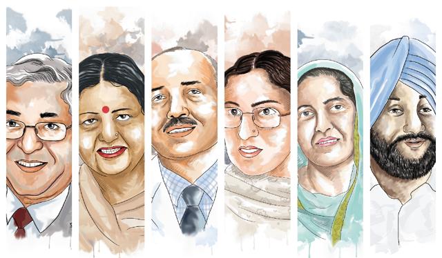 (Left to right) Arun Kumar Grover, Asha Kumari Jaswal, Dr Jagat Ram, Upinder Kaur Walia, Harjinder Kaur and Kulwant Singh. (Sketches by Daljeet Kaur Sandhu) (Left to right) Arun Kumar Grover, Asha Kumari Jaswal, Dr Jagat Ram, Upinder Kaur Walia, Harjinder Kaur and Kulwant Singh. (Sketches by Daljeet Kaur Sandhu)